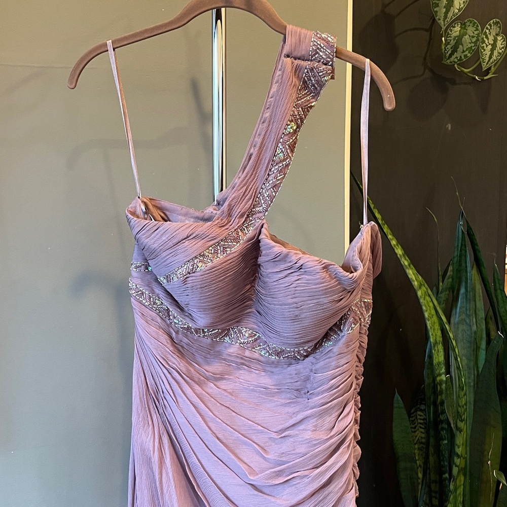 🥑Pronovias Beaded Full-Length One Shoulder Chiffon Dress | Evening Gown Wedding - Picture 2 of 12